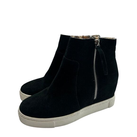 Steve Madden Hidden Wedge Saidi Black Suede Sneakers Shoes 6.5 - Picture 1 of 8